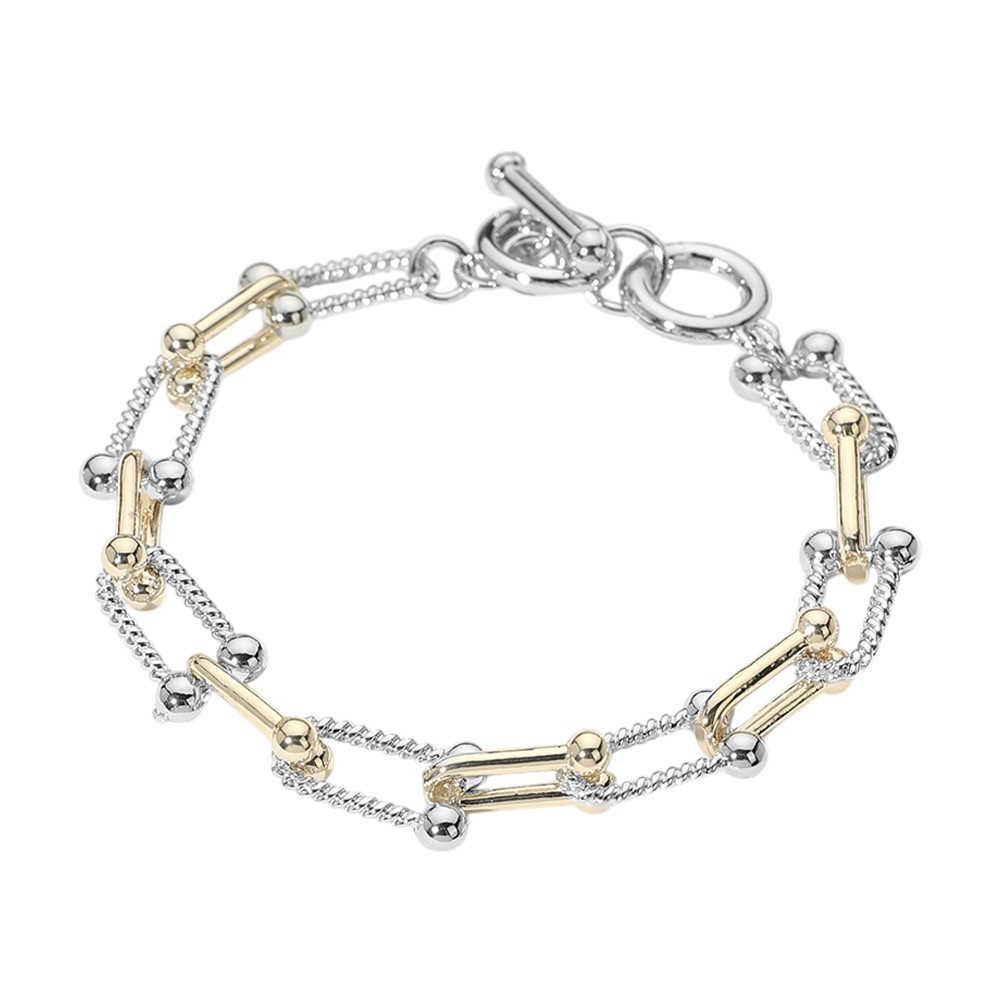 Two Tone 14KGP Hardware Link Toggle Bracelet - Picture 2 of 3